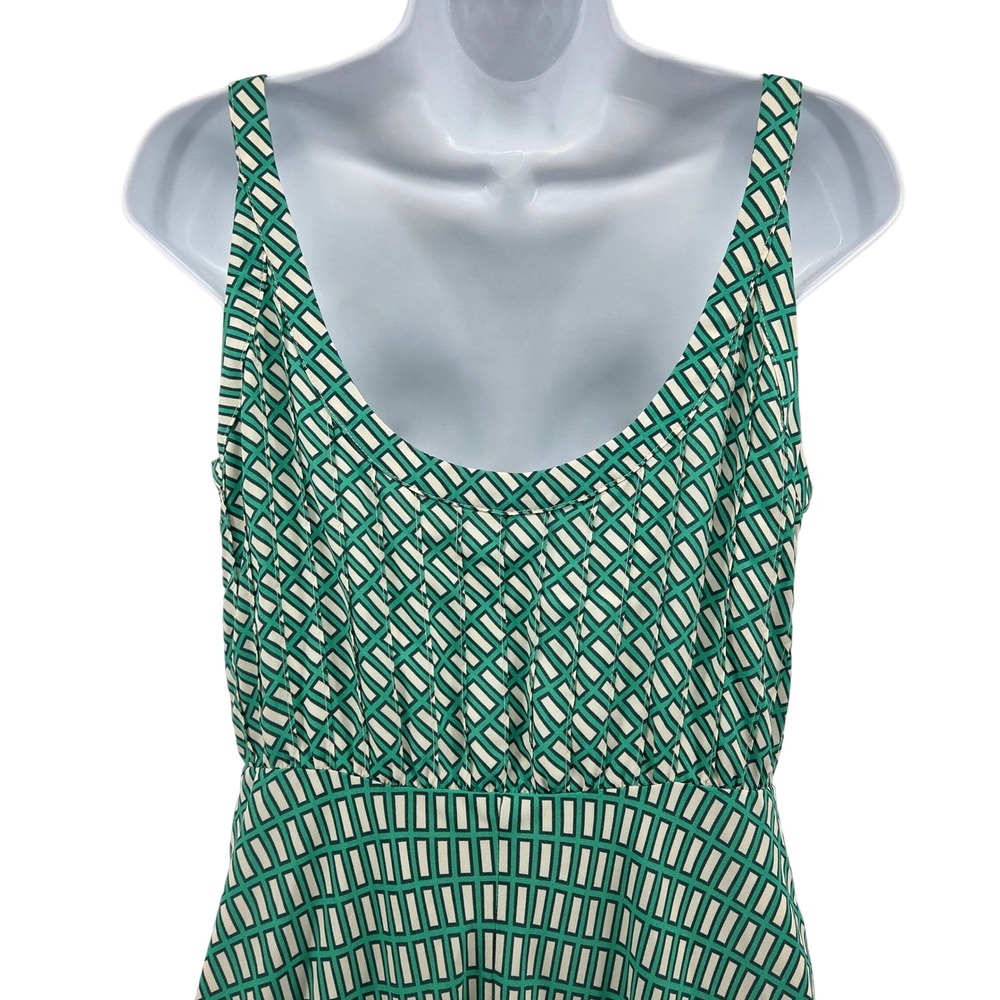Banana Republic Maxi Dress 6 Green Geometric Pleated Pockets Flowy Summer - Picture 12 of 12